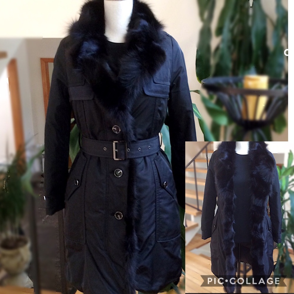 SOLD Genuine Fox Trimmed Trench Style Puffer Coat